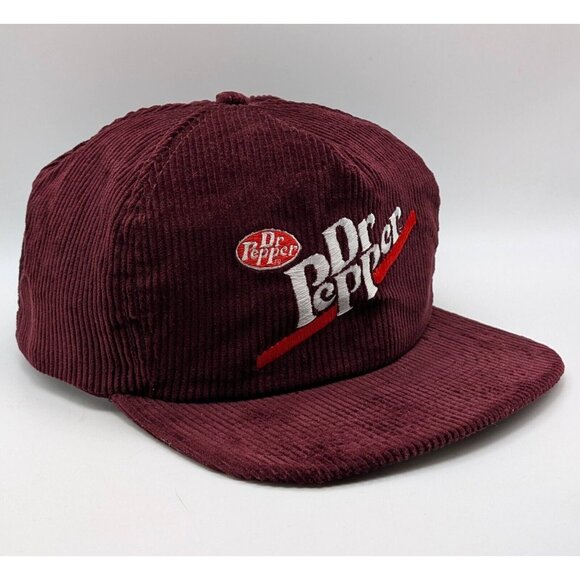 Vintage Dr. Pepper Corduroy Trucker Hat Snapback Embroidered VTG USA Made Cap